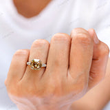 Octagon Asscher Champagne Moissanite Ring, Three Stone Engagement Ring, Tapered Baguette Accent Ring, Vintage Three Stone Ring, Gold Rings