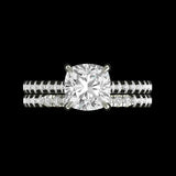 Cushion Cut Engagement Ring With Band, Hidden Halo Ring, Cathedral Shank Rings, Lab Diamond Matching Band, Moissanite Bridal Ring Set