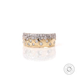 Scattered Galaxy Diamond Unisex Ring, Wide Wedding Band, Flush Set Band, Diamond Snowfall Ring, Solid Yellow Gold Confetti Cigar Band