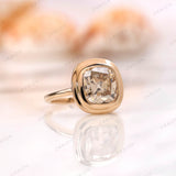 Double Bezel Champagne Moissanite Ring 14k Yellow Gold OMC Elongated Cushion Large Stone Ring Women Color Moissanite Wedding Promise Ring