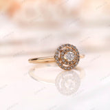 Lab Grown Diamond Double Halo Engagement Ring, 18K Yellow Gold, Vintage Style Halo Ring, Promise Ring For Her, Dainty Halo Ring