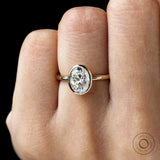 Floating Style Oval Moissanite Ring, 2ct Oval Engagement Ring in 14k Yellow Gold with a Unique Flow to Flush Set any Wedding Band Seamlessly