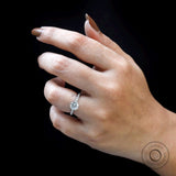 Round Cut Solitaire Moissanite Engagement Ring 14k White Gold Side Pave Stones Half Eternity 6 Prong Promise Wedding Anniversary Ring Women