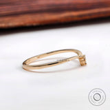 Vintage Round Diamond Curved Wedding Band, 14K Yellow Gold Stacking Band, Delicate Chevron Stacking Ring, Unique Moissanite Anniversary Ring