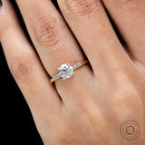 Round Old European Cut Moissanite Engagement Ring, Tapered Baguette Side Stone, 14K Yellow Gold Three Stone Ring, Anniversary Gift for Her