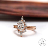 Pear shaped Moissanite engagement ring set Rose gold engagement ring Vintage Bridal set Diamond wedding Curved Anniversary Promise ring gift