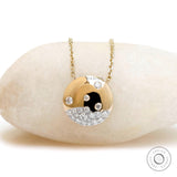 14K Solid Gold Flush Set Lab Grown Diamond Studded Circle Pendant Necklace, Scattered Diamond Gypsy Set Contemporary Pendant Necklace