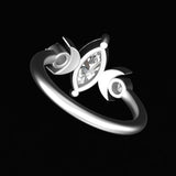 Marquise Cut Moissanite Celestial Style Ring, 10K Solid White Gold Vintage Ring For Her, Moissanite Engagement Ring, Promise Ring