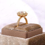 1.5 CT Round Lab Grown Diamond Engagement Ring, IGI Certified, 14k Yellow Gold Halo Wedding Ring, Unique Solitaire Promise Ring, Bridal Ring