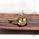 OMC Pear Moissanite Ring, Unique Bezel Set Pear Engagement Ring, Unique Large Rings, Old Mine Cut Ring, Cathedral Rings, Promise Ring Gold