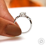 Pear Moissanite Celestial Style Ring, 14K White Gold Proposal Ring, Art Nouveau Ring For Women, Leaf Engraved Design Ring, Claw Prong Ring