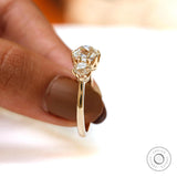 Three Stone Lab Grown Diamond Trilogy Engagement Ring OEC Moissanite Side Stones 14k Yellow Gold Georgian Style Antique Ring Women
