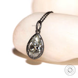 Old Mine Cut Pear Georgian Style Moissanite Pendant, Oxidised Sterling Silver Fine Matte Finish, Vintage Gold Pendant, Closed Bezel Pendant