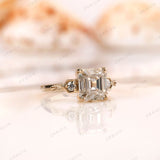 Vintage-Inspired Asscher Cut Moissanite Ring with Floral Engraving, Three Stone Sparkler, Old Mine Cut Stones, Vintage Glamour