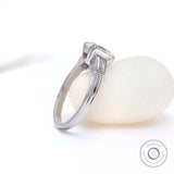 Asscher Three Stone Ring, Old Cut Three Stone Ring, Three Stone Moissanite Ring, Triology Engagement Ring Moissanite, 14k White Gold Ring