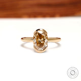 Unique Half-Bezel Floating Style Ring, 2 Ct Oval Dark Champagne Moissanite Wedding Ring, Smooth and Sleek Half Bezel Engagement Ring for Her