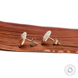 Flush Set Scattered Diamond Disc Stud Earrings, Unique Lab Grown Pushback Confetti Diamond Earrings, Solid Yellow Gold Snowfall Earrings