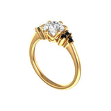 OEC Moissanite Cluster Engagement Ring, 10k/14k/18k Solid Yellow Gold Ring, Side Black Moissanite Ring, Proposal Ring For Her