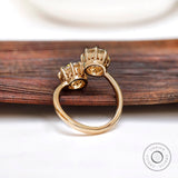 Two Stone Engagement Ring, Champagne Moissanite Ring, OEC Moissanite Ring, Toi Et Moi Ring, Georgian Ring, Double Stone Ring, Gold Rings