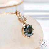 Two Stone Moissanite Pendant, Old Mine Cut Pendant, Gold Pendant, Oval Dark Green Stone Pendant, Closed Bezel Pendant, Georgian Jewelry
