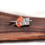 Toi Et Moi Engagement Ring Lab Diamond Double Stone Ring Real Lab Grown Diamond Ring Pear & Princess Ring, Elegant Color Diamond Ring