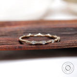 Modern Style Minimalist Bamboo Ring, 14K Solid Gold Stacking Moissanite Wedding Band Women, Dainty Thin Gold Nature Inspired ring