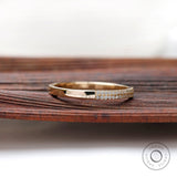 2 MM Pave Set Half Eternity Diamond Wedding Band, Unique Moissanite Wedding Band, Yellow Gold Thin Diamond Band, Double Row Eternity Ring