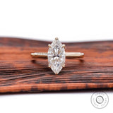 14K Solid Gold Marquise Cut Moissanite Ring, Tulip Set Solitaire Engagement Ring, Unique Cathedral Shank Anniversary Ring, Promise Ring