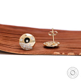 Flush Set Scattered Diamond Disc Stud Earrings, Unique Lab Grown Pushback Confetti Diamond Earrings, Solid Yellow Gold Snowfall Earrings