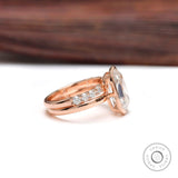 Solitaire Solid Gold Elongated Cushion Moissanite Engagement Ring Set, Bezel Bridal Sets, Gold Wedding Band Set, Anniversary Gift for Her