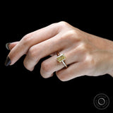 Fancy Yellow Crushed Ice Radiant Cut Lab Diamond Compass Setting Ring in 14K Yellow Gold, Yellow Lab Grown Diamond Ring, Color Diamond Ring