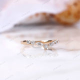 Marquise Cut Moissanite Curved Wedding Band, Half Eternity Band, Rose Gold Matching Band Diamond Stacking Ring, Unique V Shape Band