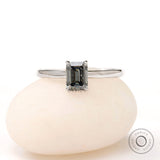 Unique Emerald Cut Grey Moissanite Engagement Ring 14K White Gold Dainty Martini Set Grey Stone Promise Wedding Anniversary Ring For Women