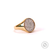 Pave Diamond Chunky Signet Ring For Men & Women Honey Comb Oval Ring Yellow Gold Statement Ring For Women Unique Wedding Anniversary Ring