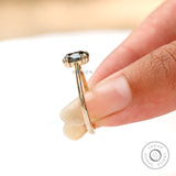 OMC Elongated Cushion Grey Moissanite Ring, Grey Stone Engagement Ring, Yellow Gold Rings For Women, Cathedral Ring Moissanite, Old Cut Ring