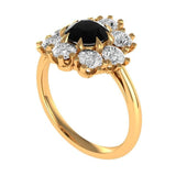 Old European Cut Round Black Moissanite Engagement Ring, 10K/14K/18K Solid Yellow Gold Cluster Halo Proposal Ring, Floral Bridal Ring