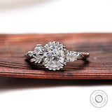 Art Nouveau Engagement Ring, OEC Moissanite Ring, White Gold Vintage Ring, Non Traditional Wedding Rings, Antique Leaf Motif Ring