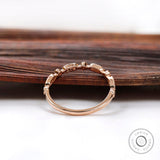 Vintage Moissanite Wedding Band, Dainty Half Eternity Band, 14K Rose Gold Milgrain Ring, Art Deco Round Moissanite Ring, Promise Ring