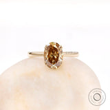 3.34 CT Dark Champagne Oval Moissanite Engagement Ring, Tulip Set Solitaire Ring, Delicate Anniversary Ring For Her, Double Claw Prong Ring