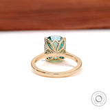 Elongated Cushion Blue Green Moissanite Ring, Celestial Engagement Ring, Starburst Ring, Cathedral Rings, Tulip Setting Ring, Bicolor Ring