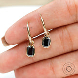 Dark Green Emerald Cut Moissanite Huggie Hoop Earrings, Solid Gold Hoop Earrings, Dainty Dangle Drop Earrings, Earrings For Young Girl