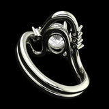 Oval Moissanite Curved Ring Set, 10K White Gold Ring with Stacking Wedding band, Wedding Ring Set, Bridal Ring Set