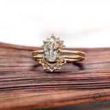 Oval Engagement Ring with Wedding Band, 1 carat Lab Grown Diamond, Hidden Halo Ring, Matching Half Eternity Band, Diamond Bridal Set for Her