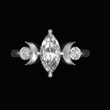 Marquise Cut Moissanite Celestial Style Ring, 10K Solid White Gold Vintage Ring For Her, Moissanite Engagement Ring, Promise Ring