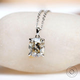Elongated Cushion Moissanite Pendant, Off White Old Mine Cut Pendant, Claw Prong Set Georgian Style Pendant, Antique White Gold Pendant