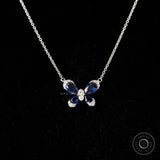 Butterfly Pendant, Blue Sapphire and Lab Grown Diamond Solid Gold Necklace For Women, Workwear Delicate Chain Pendant Necklace for Gifting
