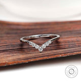 Graduating Round Moissanite V Shaped Chevron Wedding Band, Contour Band White Gold, Dainty Nesting Ring For Women, Wishbone Wedding Ring