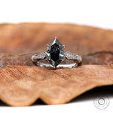 Step Cut Hexagon Dark Grey Moissanite Ring, Vintage Engagement Ring, 14K White Gold Art Deco Ring, Milgrain Promise Ring, Proposal Ring