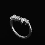 10K/14K/18K Solid Gold Curved Wedding Band, Marquise Tiara Wedding Band, Stackable Ring, Anniversary Band, Unique Wedding Band