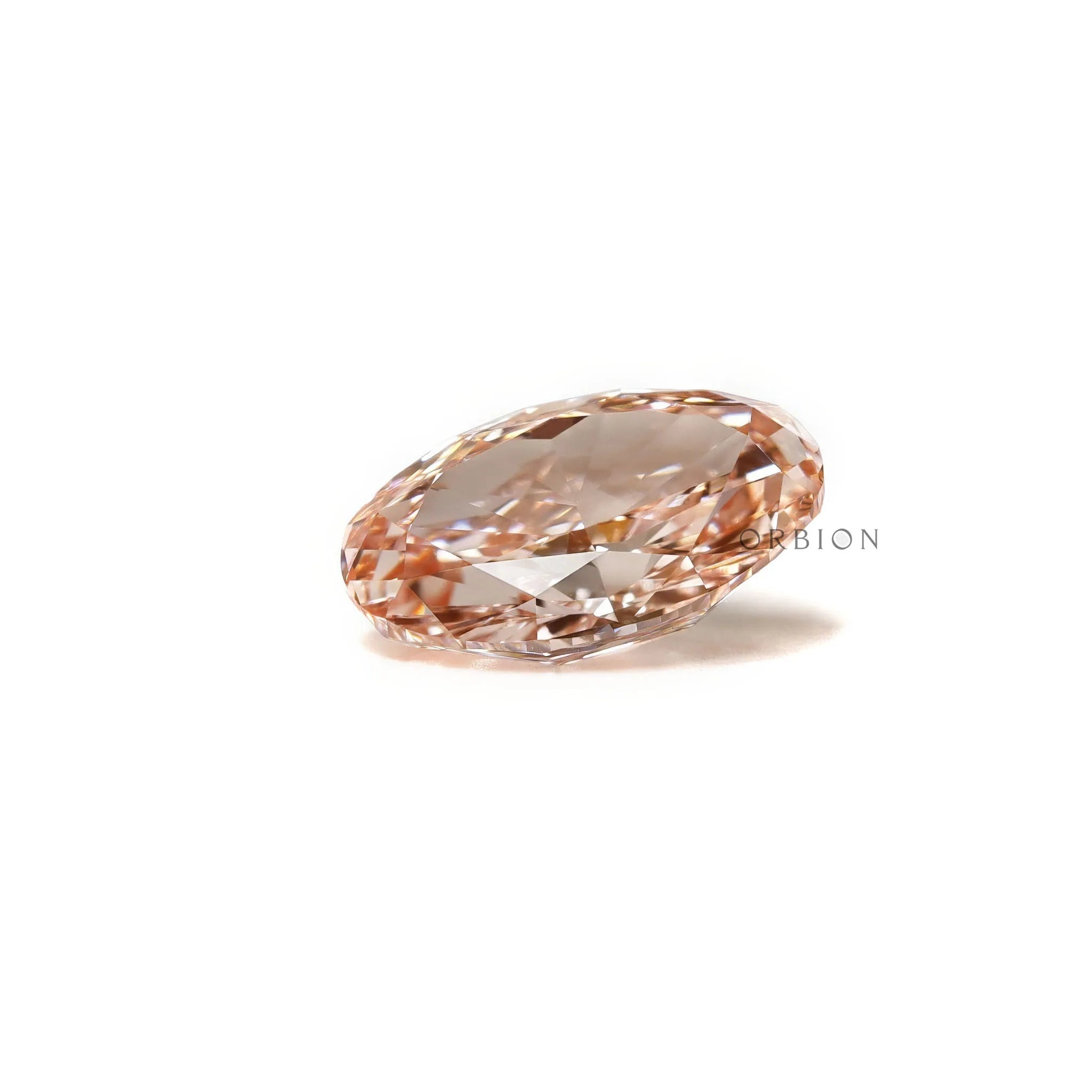 Loose oval pink diamond placed flat showing pavilion reflections